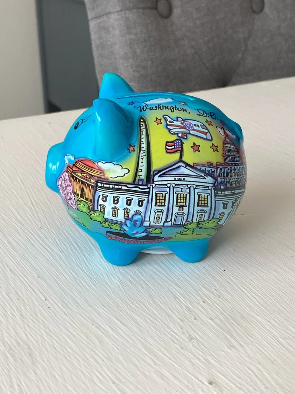Blue Washington D.C. Piggy Bank - Ceramic Souvenir Coin Bank